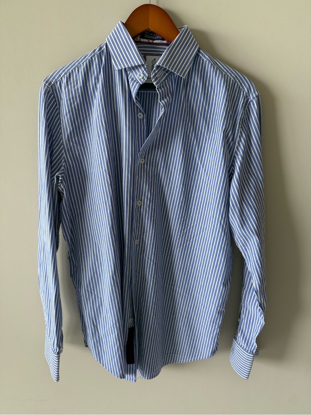 Robert Graham Blue and White Striped Dress Shirt tailored fit 15.5